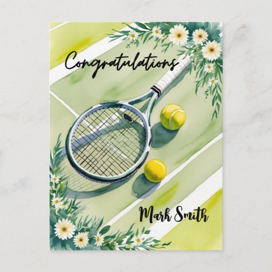 Tennis Thema Gefeliciteerd bal en bloemen Briefkaart (Voorkant)