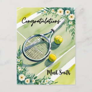 Tennis Thema Gelukwensen bal en bloemen Briefkaart