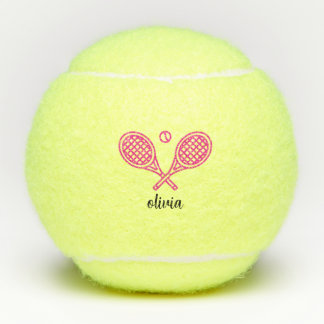 Tennis Thema Meisje Roze Monogrammed Naam Tennisballen