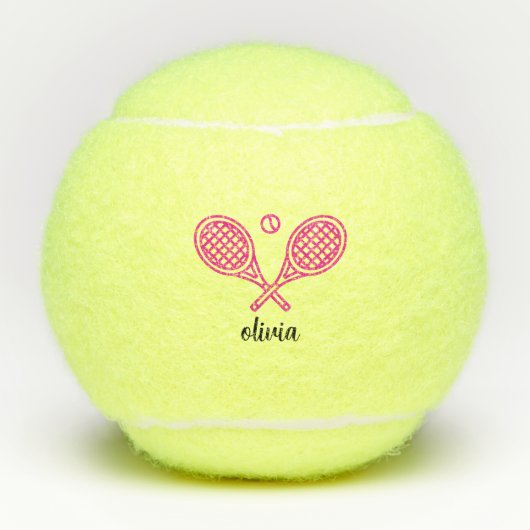Tennis Thema Meisje Roze Monogrammed Naam Tennisballen (Voorkant)