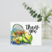 Tennis thema met racket en bal waterverf briefkaart (Staand voorkant)