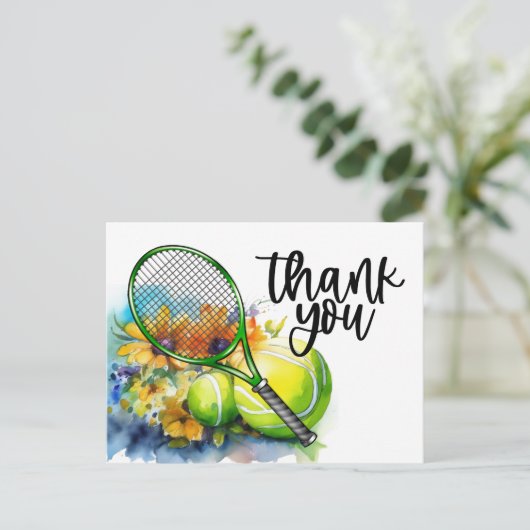 Tennis thema met racket en bal waterverf briefkaart (Staand voorkant)