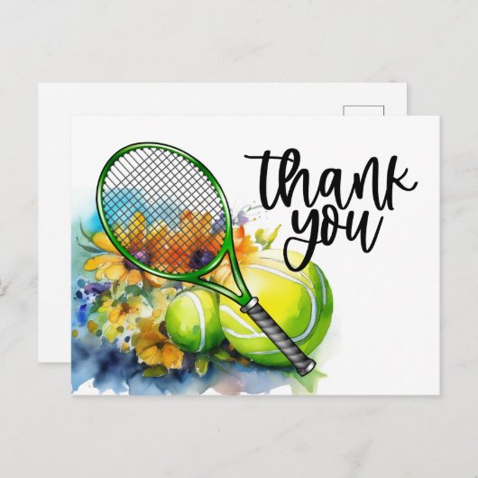 Tennis thema met racket en bal waterverf briefkaart (Voorkant / Achterkant)