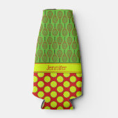Tennis thema patroon aangepaste naam rood flesjeskoeler (Voorkant)