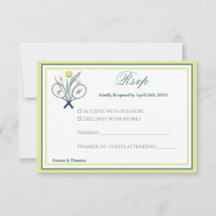 Tennis Thema Tenniscore Wedding Groen Limoen Kleur RSVP Kaartje
