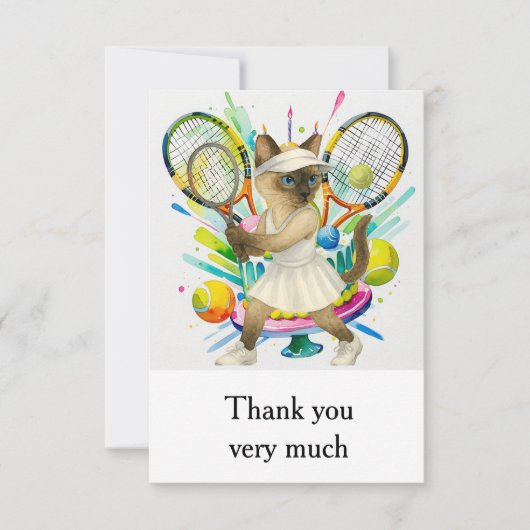 Tennis thema voor Siamese kattenliefhebbers Bedankkaart (Voorkant)
