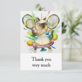 Tennis thema voor Siamese kattenliefhebbers Bedankkaart (Staand voorkant)