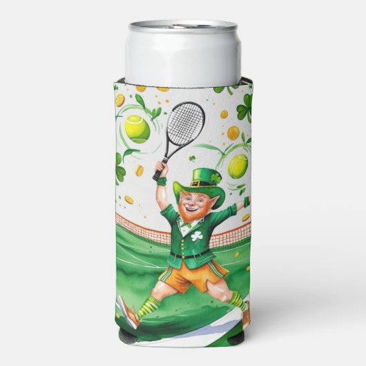 Tennis thema voor St. Patrick's Day Seltzer Blikjeskoeler (Seltzer Voorkant)