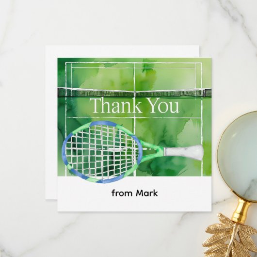 Tennis thema waterverf stijl bedankkaart (Voorkant / Achterkant in situ)