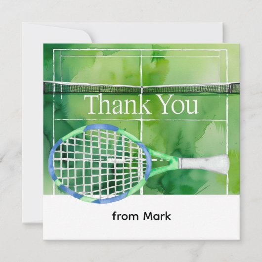 Tennis thema waterverf stijl bedankkaart (Voorkant)