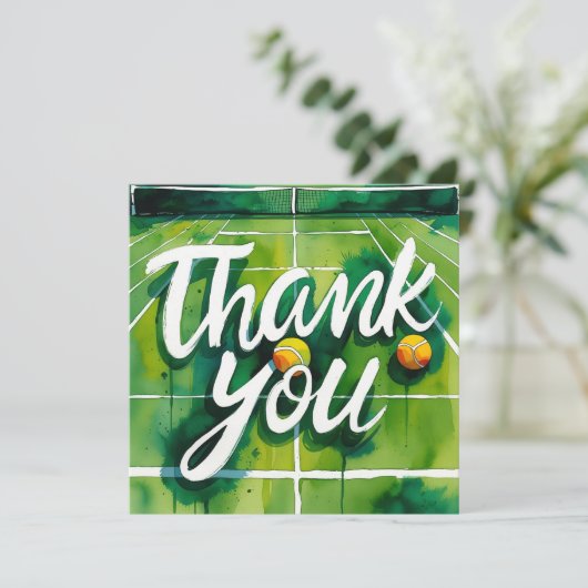 Tennis thema waterverf stijl bedankkaart (Staand voorkant)