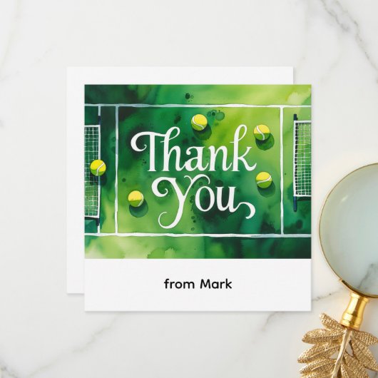 Tennis thema waterverf stijl bedankkaart (Voorkant / Achterkant in situ)