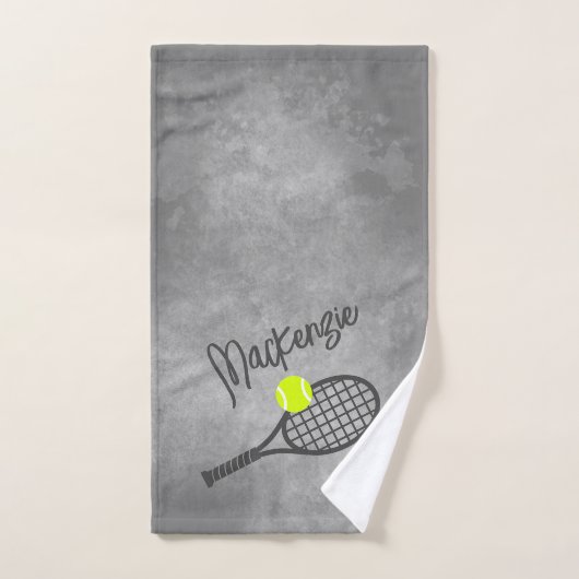 Tennis Theme Black Grey Grunge Monogrammed Handdoek (Handdoek)