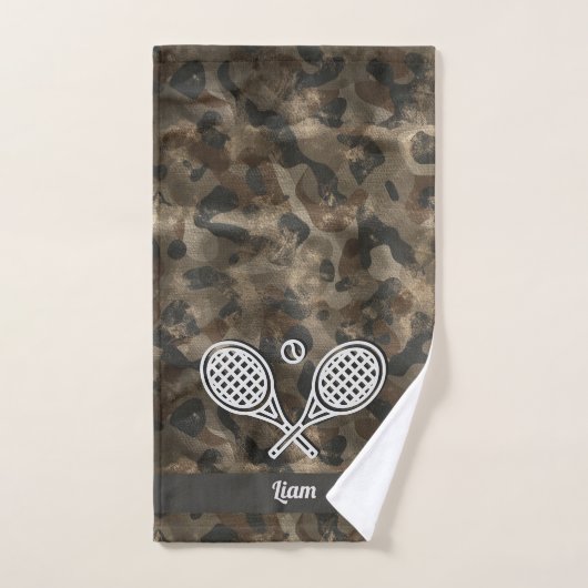 Tennis Theme Camo Monogrammed Name Tennis Ball Handdoek (Handdoek)