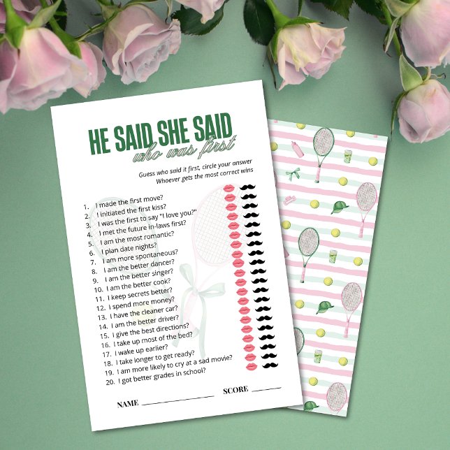 Tennis Theme He Said She Said Bridal Shower Game (Creator heeft geüpload)