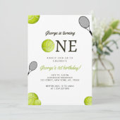 Tennis Theme Kind's 1e verjaardagsuitnodiging Save The Date (Staand voorkant)