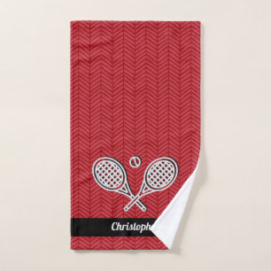 Tennis Theme Monogrammed Red Name Tennis Ball Handdoek