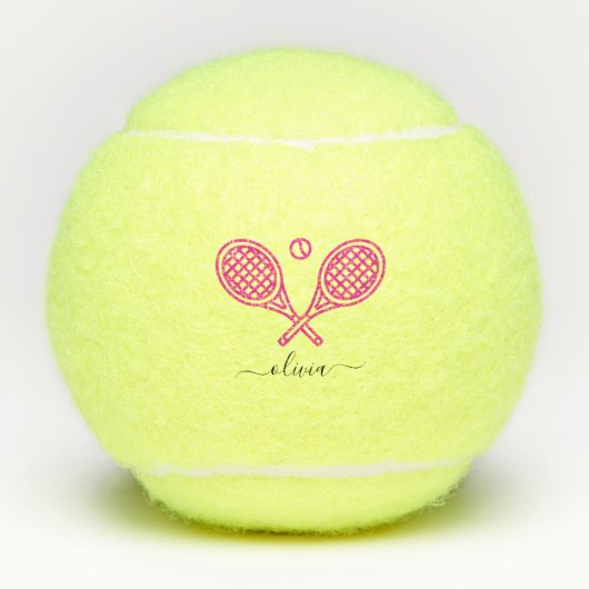 Tennis Theme Pink Girly Monogramnaam Tennisballen (Voorkant)