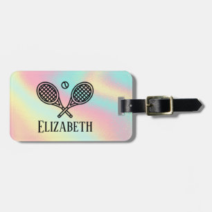 Tennis Theme Pink Modern Retro Monogramnaam Bagagelabel