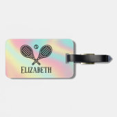 Tennis Theme Pink Modern Retro Monogramnaam Bagagelabel (Achterkant horizontaal)