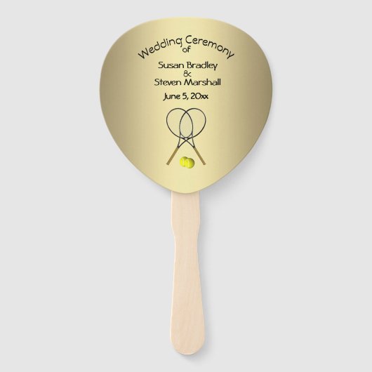Tennis Theme Wedding Gold Hand Fan Handwaaier (Achterkant)