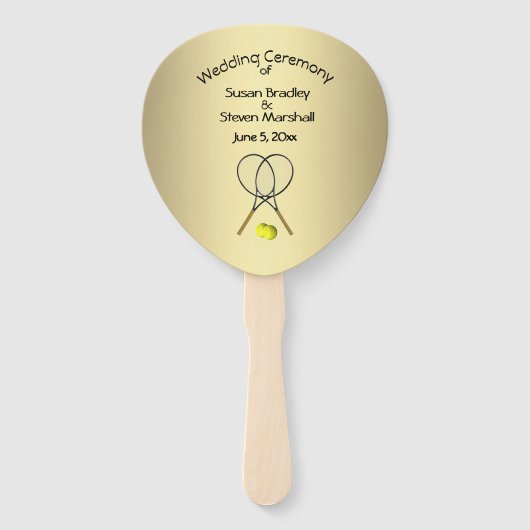 Tennis Theme Wedding Gold Hand Fan Handwaaier (Voorkant)