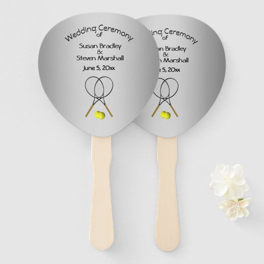 Tennis Theme Wedding Silver Hand Fan Handwaaier (Voorkant en achterkant)
