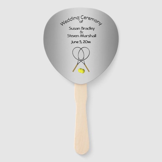 Tennis Theme Wedding Silver Hand Fan Handwaaier (Achterkant)