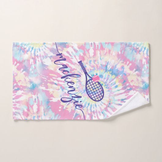 Tennis Tie Dye Script Name Pink Paars Handdoek (Handdoek)