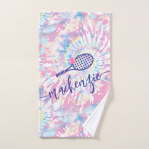 Tennis Tie Dye Script Name Pink Paars Handdoek