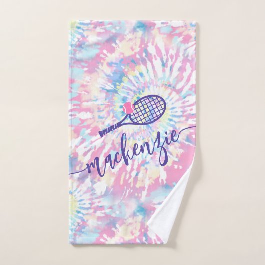 Tennis Tie Dye Script Name Pink Paars Handdoek (Handdoek)