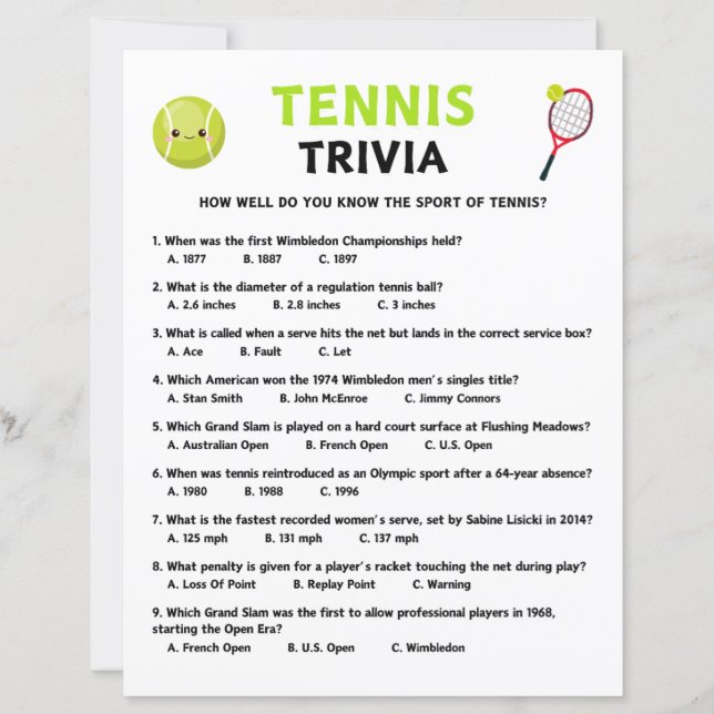 Tennis Trivia spel (Voorkant)