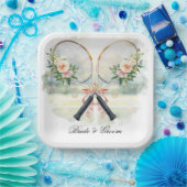 Tennis trouwracket met bloem bruid & bruidegom papieren bordje (Feest)