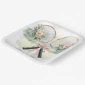 Tennis trouwracket met bloem bruid & bruidegom papieren bordje (Gebogen)