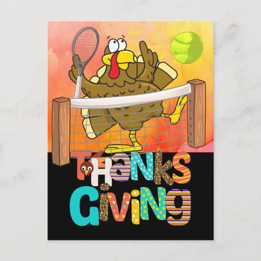 Tennis Turkey Thanksgiving grappige cartoon Feestdagenkaart (Voorkant)