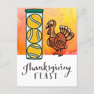 Tennis Turkey Thanksgiving grappige cartoon Feestdagenkaart
