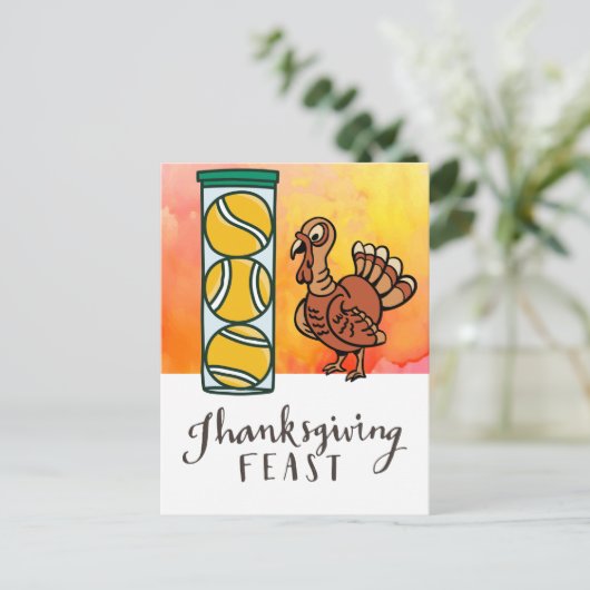Tennis Turkey Thanksgiving grappige cartoon Feestdagenkaart (Staand voorkant)