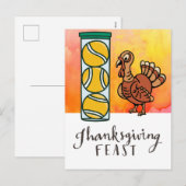 Tennis Turkey Thanksgiving grappige cartoon Feestdagenkaart (Voorkant / Achterkant)