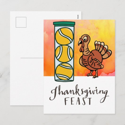 Tennis Turkey Thanksgiving grappige cartoon Feestdagenkaart (Voorkant / Achterkant)