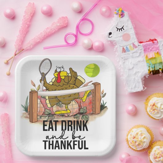 Tennis Turkey Thanksgiving grappige cartoon schatt Papieren Bordje (Feest)