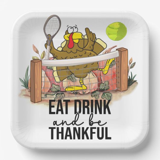 Tennis Turkey Thanksgiving grappige cartoon schatt Papieren Bordje (Voorkant)