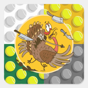 Tennis Turkey Thanksgiving grappige cartoon Vierkante Sticker