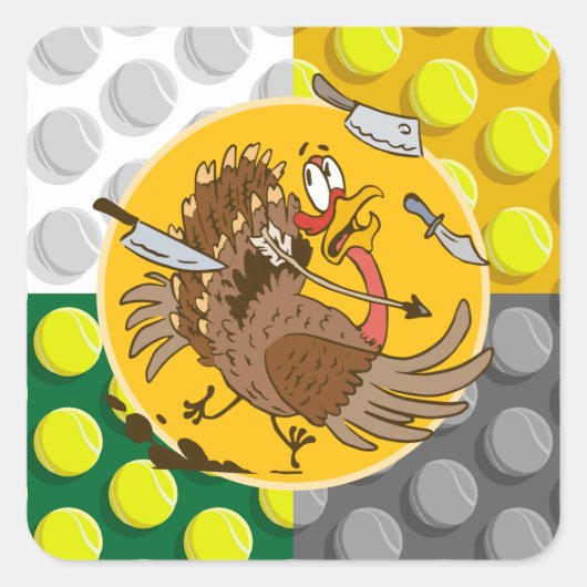 Tennis Turkey Thanksgiving grappige cartoon Vierkante Sticker (Voorkant)