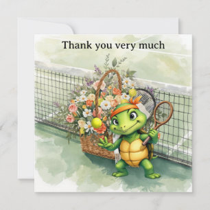 Tennis TURTLE speler met bloemenmand op het veld Bedankkaart