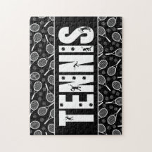 Tennis Typography Text Black & White Cool Gift