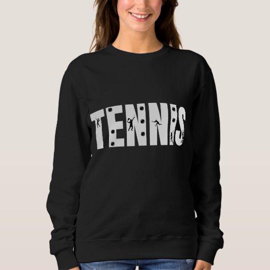 Tennis Typography Text Black & White Cool Modern Trui (Voorkant)