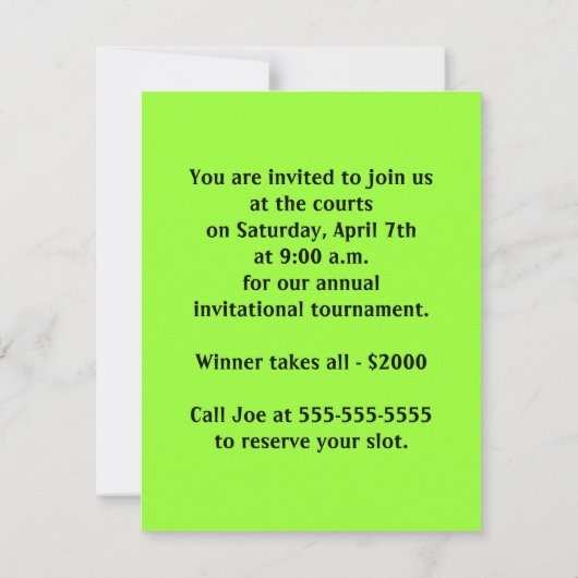 Tennis-uitnodigingen Kaart (Achterkant)