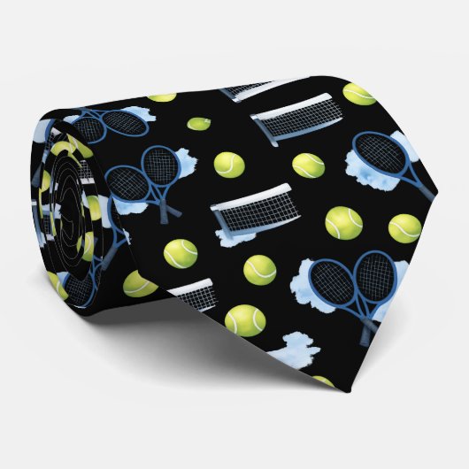 Tennis Vaderdag Blauw Waterverf Stropdas (Opgerold)