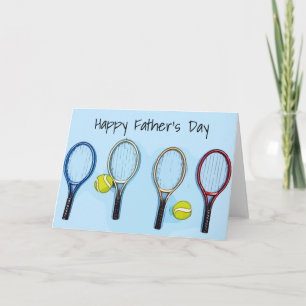 Tennis Vaderdag met bal en racket op blauw Kaart