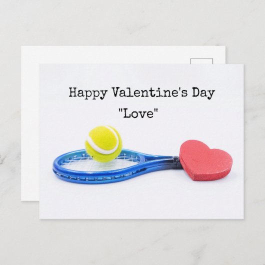 Tennis Valentijnsdag met bal racket en liefde Briefkaart (Voorkant / Achterkant)